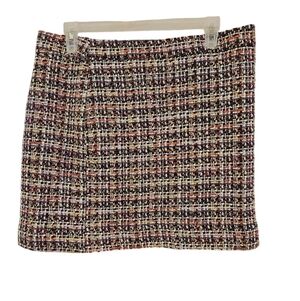 J. CREW FACTORY MULTI-COLORED METALLIC TWEED MINI PENCIL SKIRT. SIZE 8.
